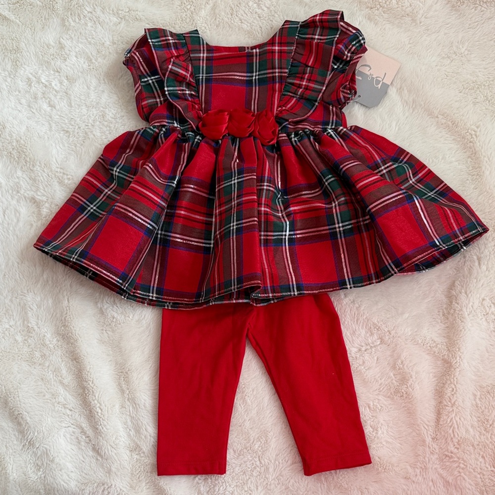 Red Plaid Dress with Leggings